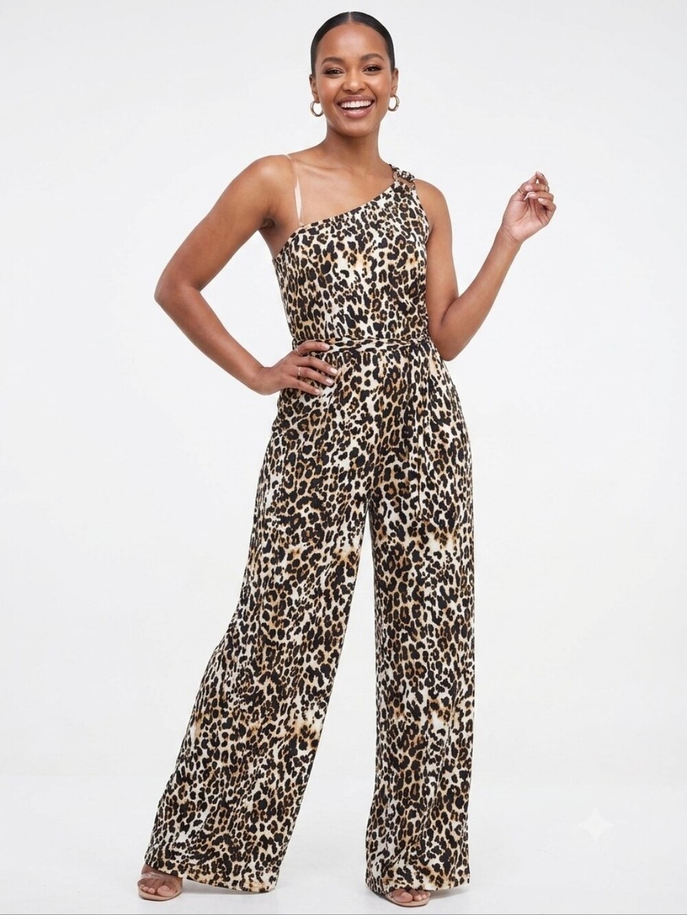 Eye Candy Wide Leg Leopard Print One-Shoulder Jumpsuit